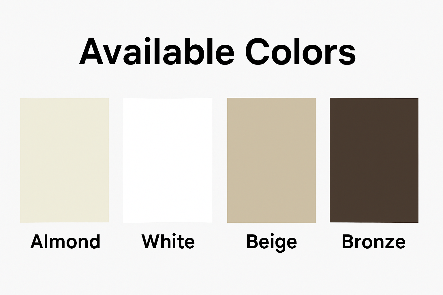 Colour chart showing the four shutter colours: almond, white, beige and bronze